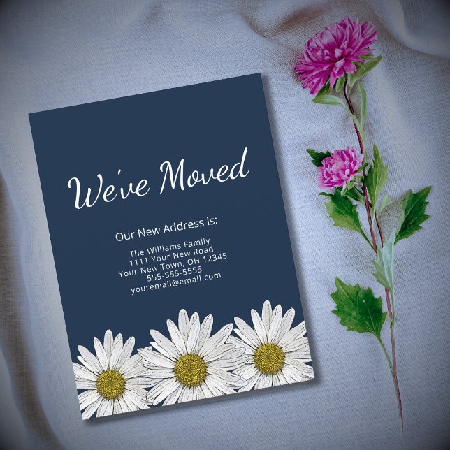 Botanical Daisies New Home Navy Blue Announcement Postcard (Creator Uploaded)