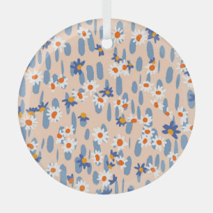 Botanical Daisies: Vintage Seamless Pattern. Glass Ornament