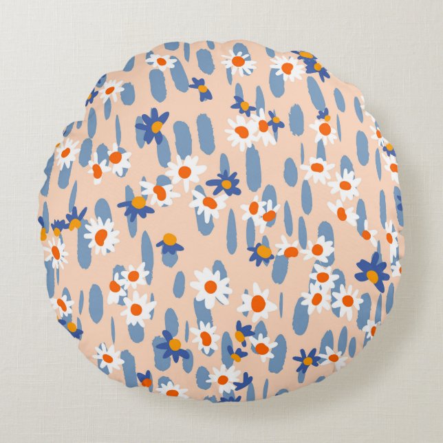 Botanical Daisies: Vintage Seamless Pattern. Round Pillow (Front)