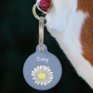 Botanical Daisy Flower Blue Pet Tag