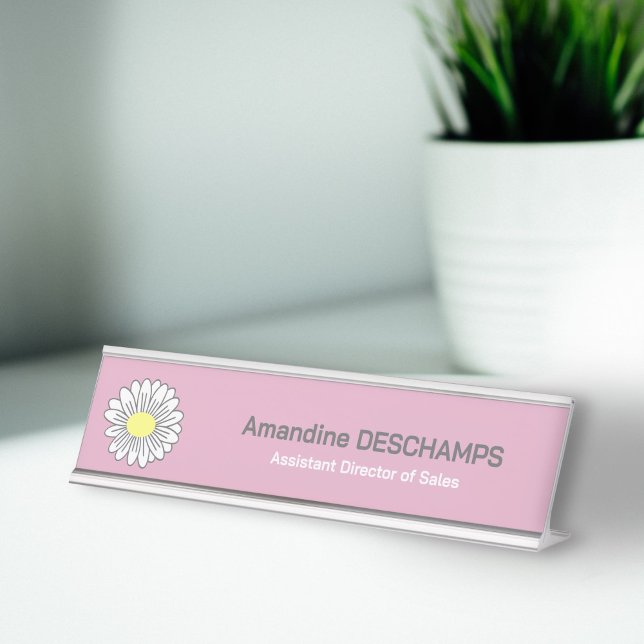 Botanical Daisy Flower Pink Desk Name Plate (Botanical Daisy Flower Pink Desk Name Plate)
