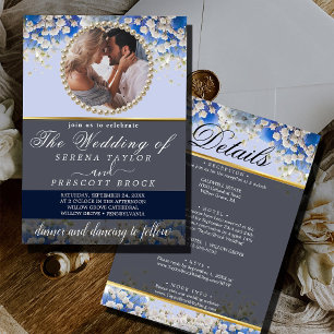 Botanical Daisy Flowers Photo All in One Wedding Invitation