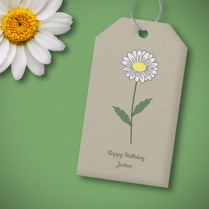Botanical Daisy Pastel Flower Brown Gift Tags