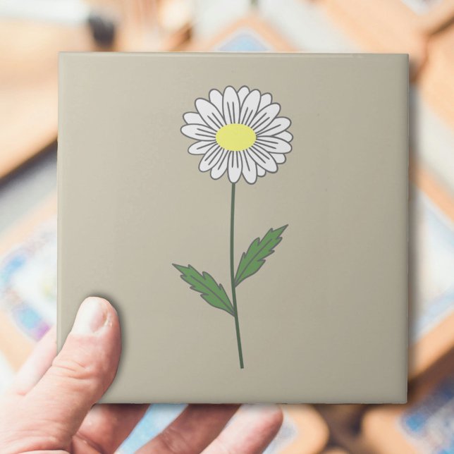 Botanical Daisy Pastel Flower Brown Tile (Daisy Flower Brown Ceramic Tile)