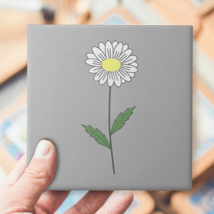 Botanical Daisy Pastel Flower Gray Tile