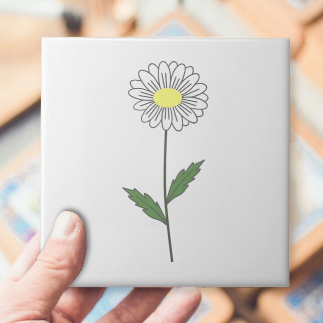 Botanical Daisy Pastel Flower White Tile (Daisy Flower White Ceramic Tile)
