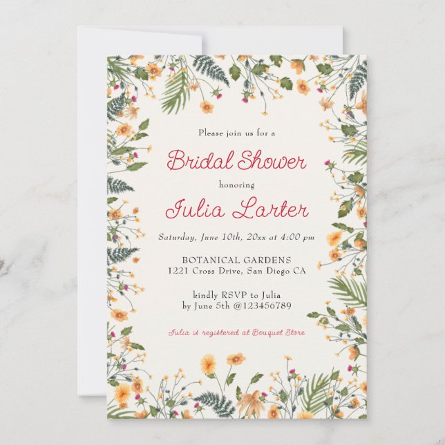 Botanical Daisy Peony Flower Garden Bridal Shower Invitation (Front)
