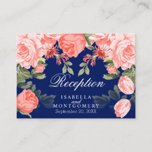 Botanical Dark Blue and Coral Flower - Reception Enclosure Card