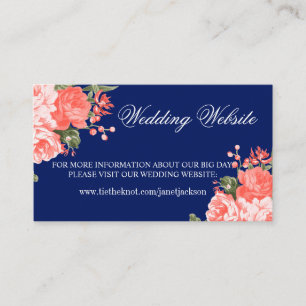 Botanical Dark Blue and Coral  -  Wedding Website Enclosure Card