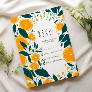 Botanical dark green citrus orange fruit RSVP  Invitation
