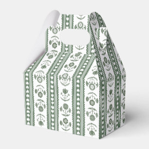 Botanical Dark Green & White Botanical Block Print Favor Box