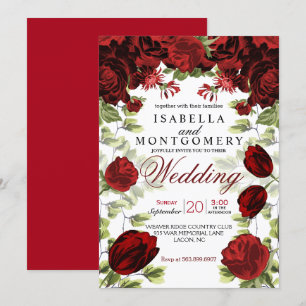 Botanical Dark Red Floral Wedding Invitation