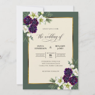 Botanical Deep Purple Peony Wedding Invitation