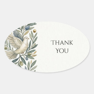 Botanical Dove Floral Wedding Thank You Oval Sticker
