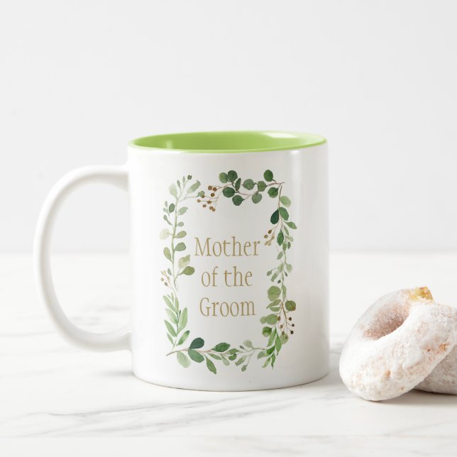Botanical Dream Green Leaves Mother of the Groom | Two-Tone Coffee Mug (With Donut)