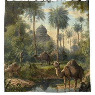 Botanical: dromedaries in the jungle near a river