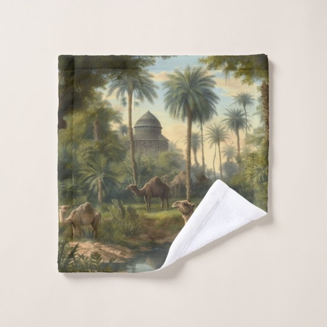 Botanical: dromedaries in the jungle near a river bath towel set (Wash Cloth)
