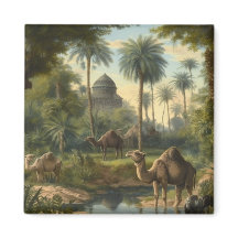 Botanical: dromedaries in the jungle near a river