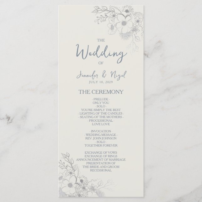 Botanical Dusty Blue Wedding Program (Front)
