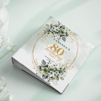 Botanical Dusty Green Watercolor 80th Birthday Binder