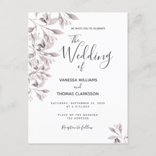 Botanical dusty rose script wedding invitation postcard