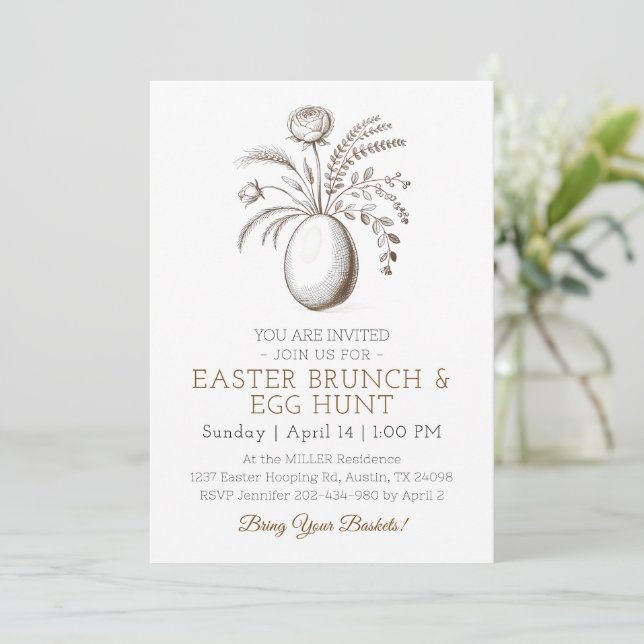 Botanical Easter Brunch Egg Hunt Invitation (Debout devant)