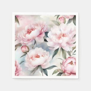 Botanical Elegance Pink Peonies Watercolor Napkin
