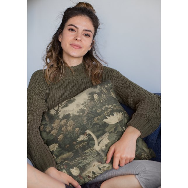 Botanical Elegance – Swan in the Forest Throw Pillow (Creator Uploaded)