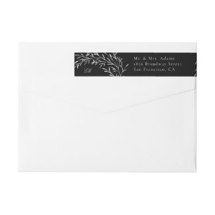 Botanical Elegant Black Pre-Addressed Return Wrap Around Label