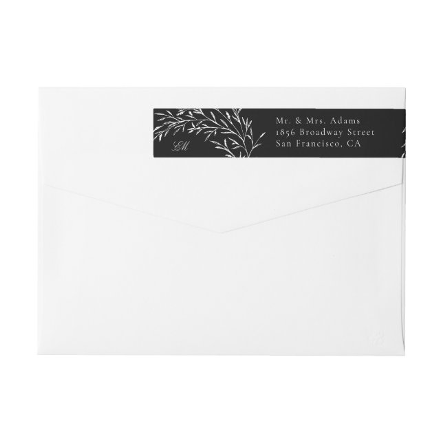 Botanical Elegant Black Pre-Addressed Return Wrap Around Label (Back)