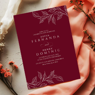 Botanical Elegant Burgundy Modern Wedding Invitation