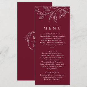 Botanical Elegant Burgundy Wedding Dinner Menu