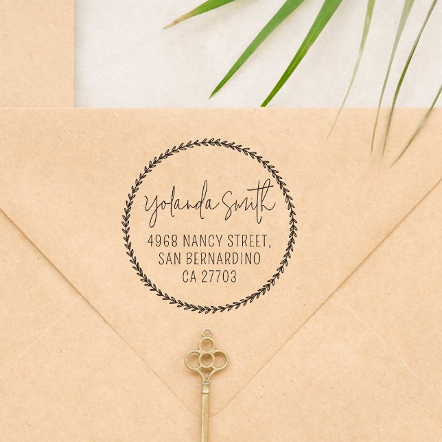 Botanical Elegant Leave Calligraphy Return Address Rubber Stamp (Rubber Stamp Mock-up)