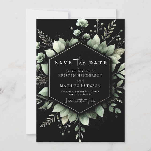 Botanical Elegant Romance Sage Green Wedding  Save The Date (Front)
