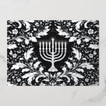 Botanical elegant silver menorah Hannukah Foil Holiday Card<br><div class="desc">An elegant and timeless design featuring a refined silver menorah centered within intricate William Morris–inspired foliage. Rendered in rich deep navy and soft silver tones, this artwork blends classic Judaica symbolism with historic botanical ornamentation for a sophisticated, heirloom-quality aesthetic. The flowing acanthus leaves and delicate florals create a balanced, symmetrical...</div>