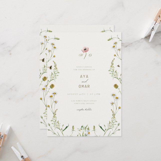 Botanical Elegant Wedding Invitation – Floral Desi (Front/Back In Situ)