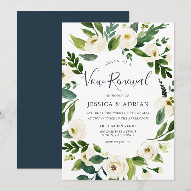 Botanical Elegant Wreath Garden Vow Renewal Invitation (Front/Back)