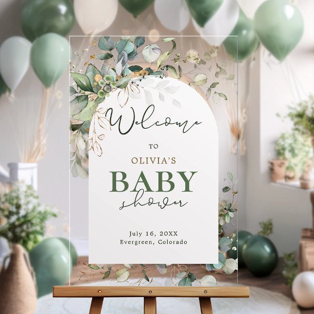 Botanical Eucalyptus Baby Shower Welcome Acrylic Sign (Creator Uploaded)