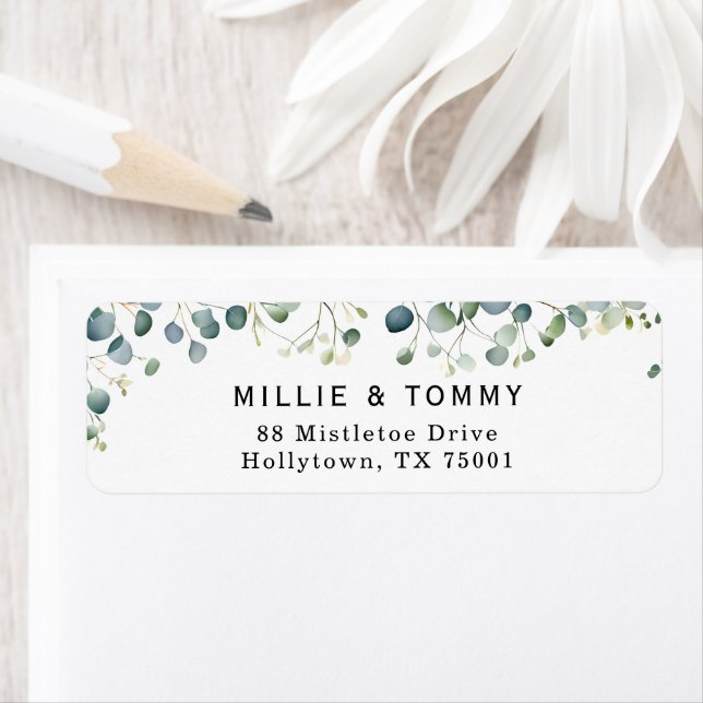 Botanical Eucalyptus Branch Return Address Label | (En situation)