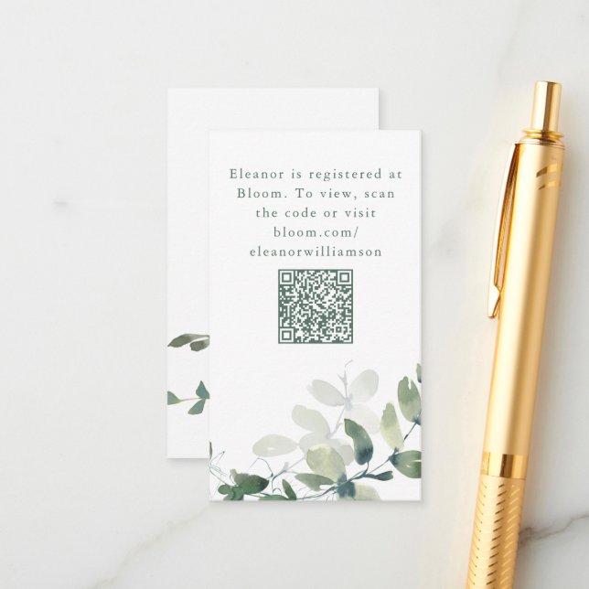 Botanical Eucalyptus Bridal Shower QR Registry Enclosure Card (Front/Back In Situ)