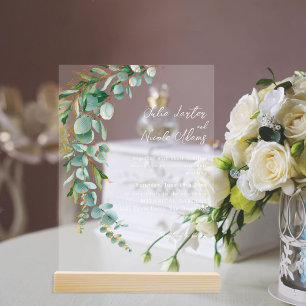 Botanical Eucalyptus Fall Leaf Wreath Wedding Acrylic Invitations
