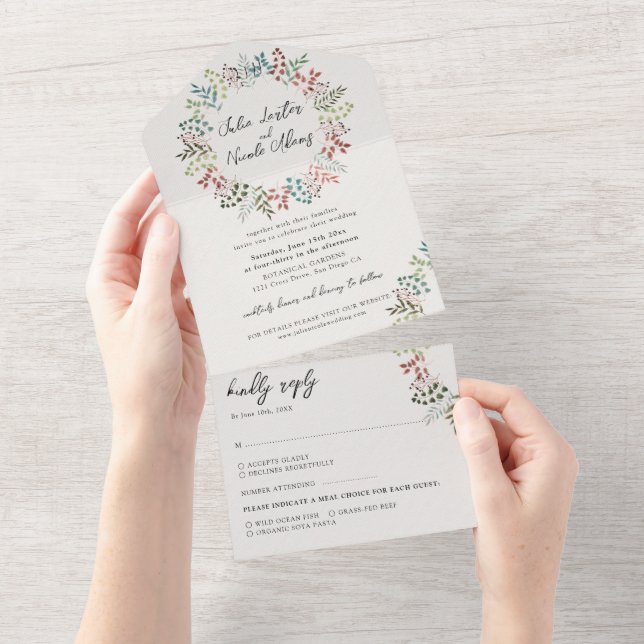 Botanical Eucalyptus Fall Leaf Wreath Wedding All In One Invitation (Tearaway)