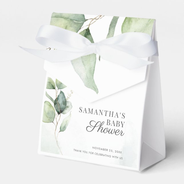 Botanical Eucalyptus Foliage Baby Shower Favor Box (Front Side)