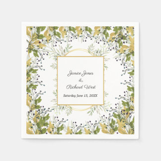 Botanical Eucalyptus Gold Frame Wedding Napkin