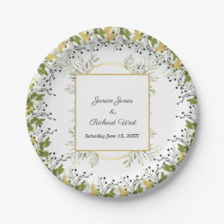 Botanical Eucalyptus Gold Frame Wedding Paper Plate
