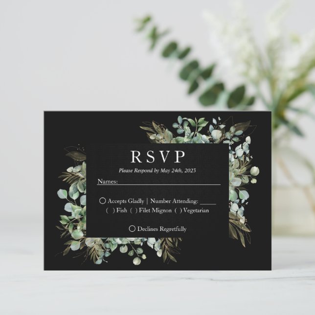 Botanical Eucalyptus Gold Leaf Modern Design  RSVP Card (Standing Front)