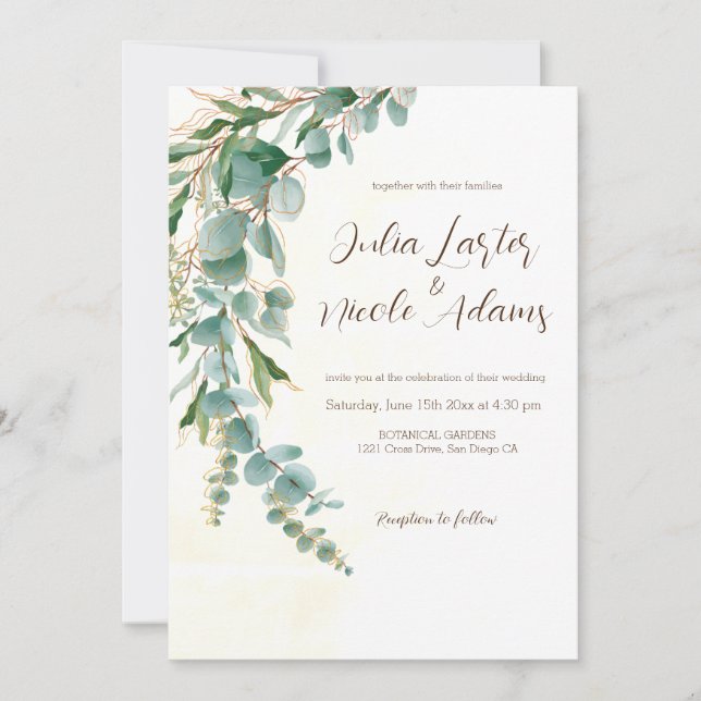Botanical Eucalyptus Green Leaves Wreath Wedding Invitation (Front)