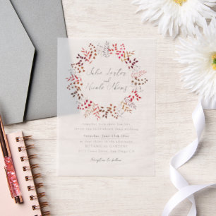 Botanical Eucalyptus Green Leaves Wreath Wedding Vellum Invitations