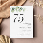 Botanical Eucalyptus Greenery 75th Birthday Invitation<br><div class="desc">Cute and modern, yet elegant 75th birthday party invitations. Featuring a trendy layout and watercolor floral and greenery eucalyptus and pink blush. Perfect for any age birthday party invitation. The template that can be easily edited and the text replaced with your own details by clicking the "Personalize" button. For further...</div>