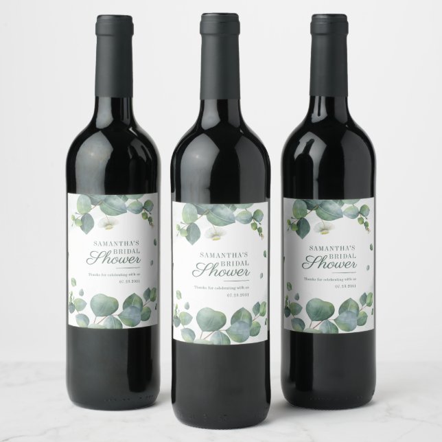 Botanical Eucalyptus Greenery Bridal Shower Wine Label (Bottles)